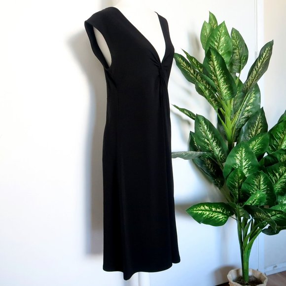 Free People Black Sleeveless V-neck Knot Front Stretch Midi Shift Dress Large L - Picture 5 of 7